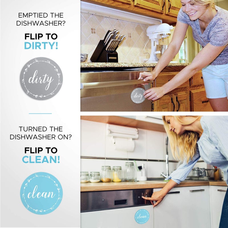 cinch! Dishwasher Magnet Clean Dirty Sign: Works on Stainless Steel Non Magnetic Dish Washers - 3.15" - Includes Magnetic Piece with Adhesive - Farmhouse Kitchen Accessories Decor, Apartment Necessities - Image 3